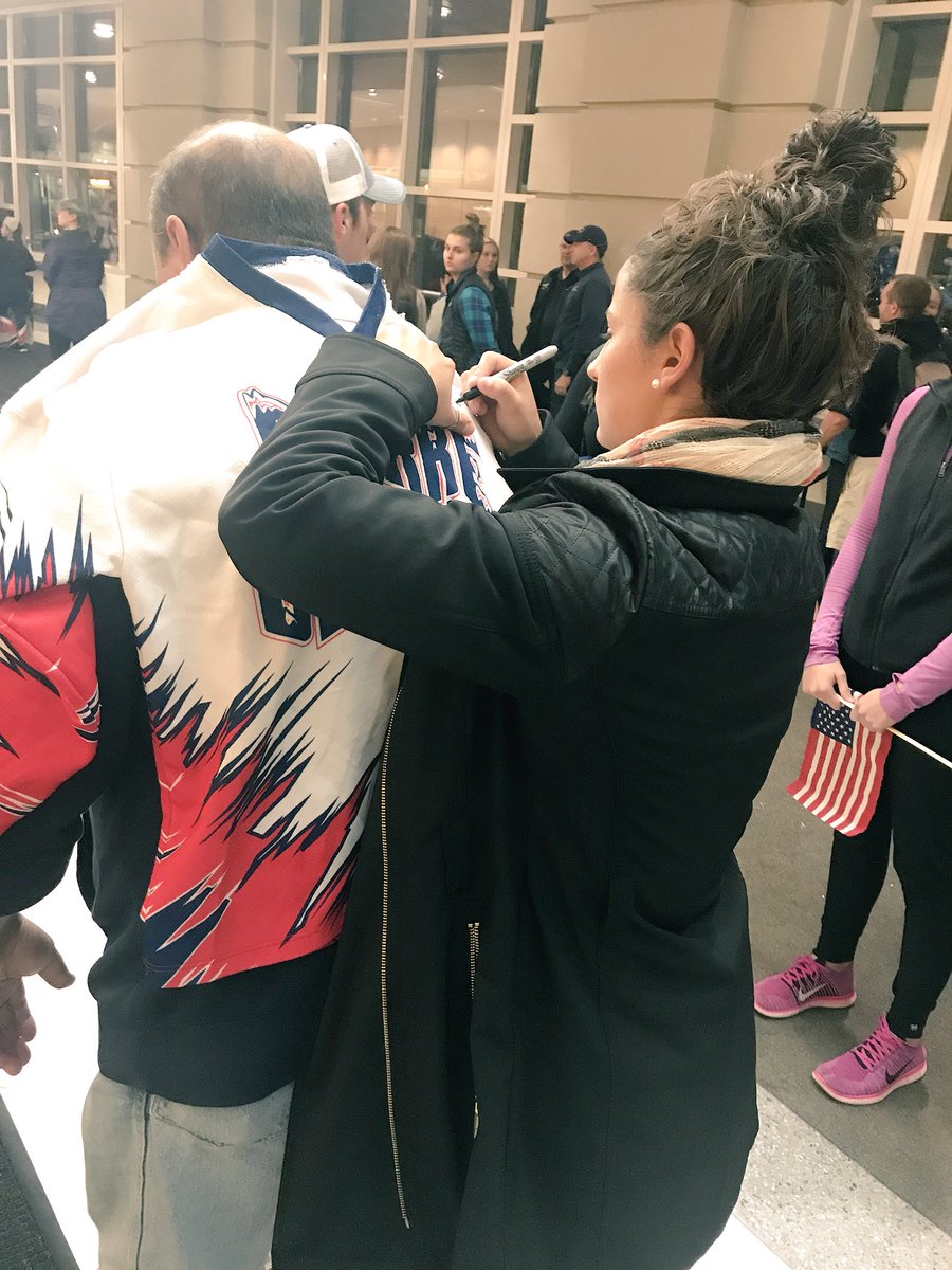 m_litchfi's tweet photo. one of my favs and only fitting to post a pic of @Pelkey21 signing her hometown red, white &amp; blue jersey... good luck tonight big guy 🇺🇸 tune into NBCSN tonight at 11pm EST #goingforthegold https://t.co/6NXuNaM2Sh