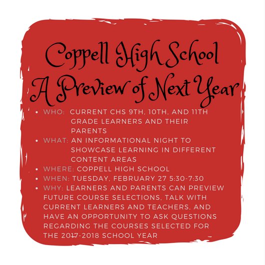 Coppell2019Grad's tweet image. You are invited...
#CHSRise @Coppellisd