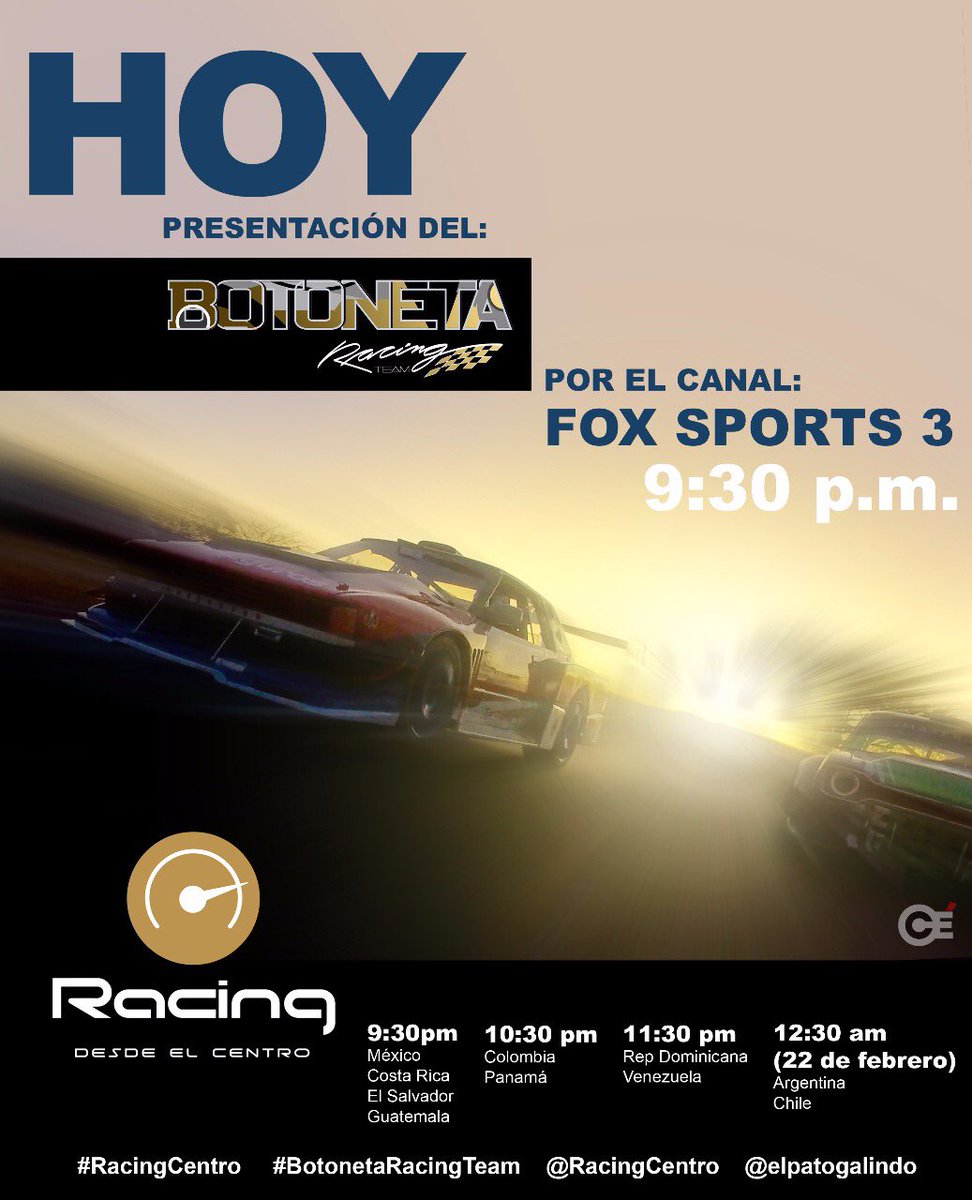 elpatogalindo's tweet photo. Estamos a punto de comenzar con @RacingCentro #RacingCentro hoy con el especial y previo de @BotonetaRT #BotonetaRacingTeam nos vemos ahora por #FoxSports3 @FOXSportsMX @FOXSportsArg 🏁👊🏻🇬🇹🇲🇽🇦🇷🇸🇻🇩🇴🇵🇦🇨🇷 https://t.co/kdc6OD3czw