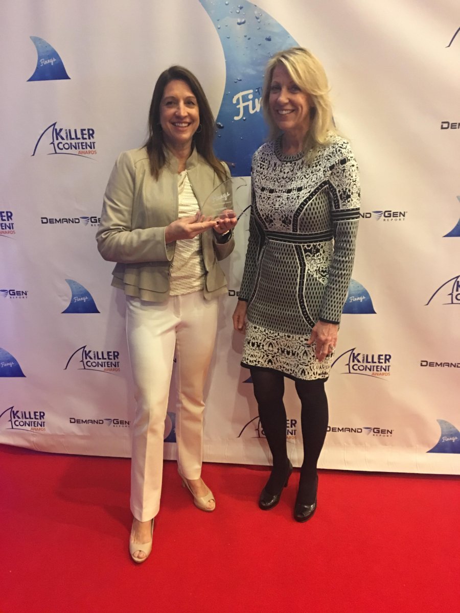eileencrivera's tweet photo. So fun to win a #Finny #KillerContent award at #B2BMX for achieving best measureable ROI for a campaign my #CioxHealth colleague Cindy Bagley and I created last year. https://t.co/hqXBZMt8Ov