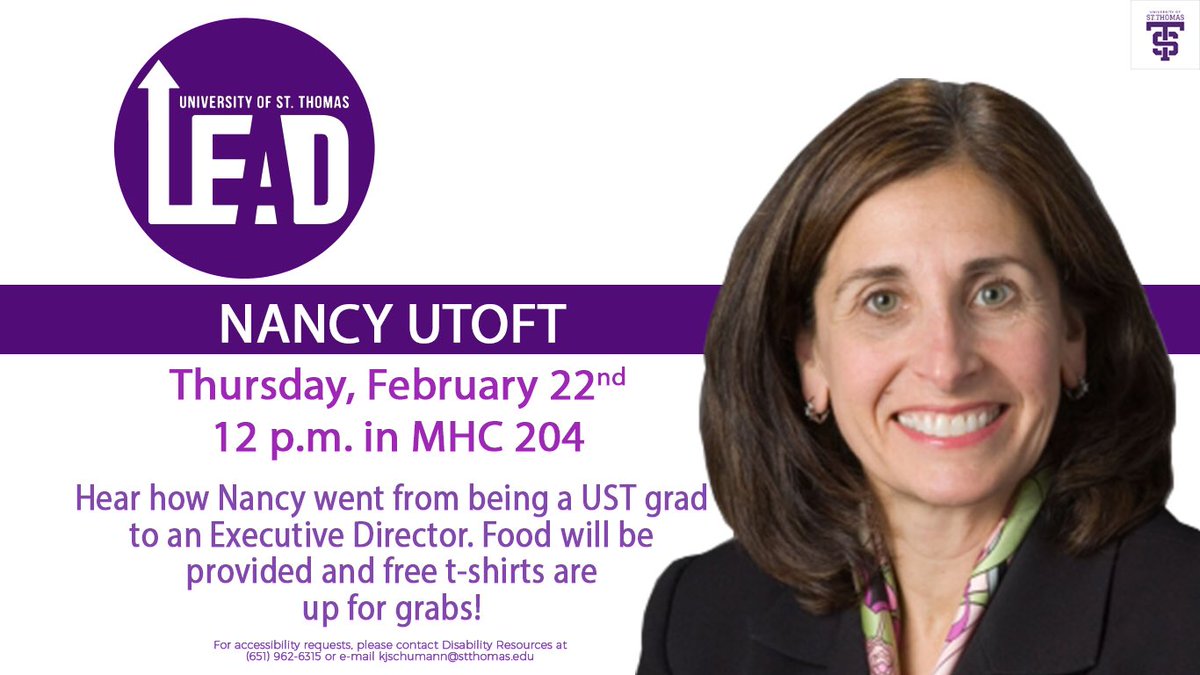 LeadUST's tweet photo. Come listen to Nancy Utoft at our first meeting tomorrow in MHC 204 at 12pm!!Free shirts and tacos as well! Looking forward to seeing you!! https://t.co/Q1Qhfb7RzU