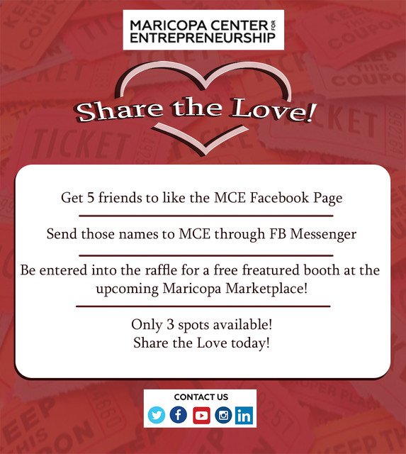 MCEInnovates's tweet photo. Share the love and be entered in a raffle for a booth at the Maricopa Marketplace! https://t.co/5npXJcytpE