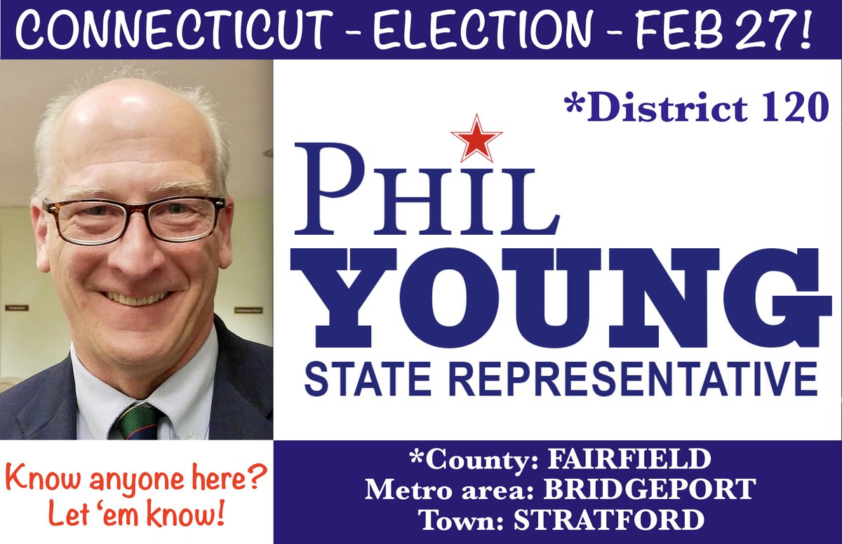 SallyDeal4's tweet photo. #STRATFORD CONNECTICUT
#SpecialElection FEB 27!
VOTE (D) PHIL YOUNG - State House Dist 120
Follow @PhilYoungCT
Meet Phil https://t.co/NKsUwZ0QB3
#FromRedToBlue #AtTheStateHouseToo
🚨ELECTION DAY VOTER REGISTRATION!
Where/how to vote
https://t.co/1tpzMK90Jg
Polls open 6am-8pm https://t.co/reJFpEVuAF
