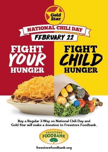 TheAdventureMom's tweet photo. National Chili Day is tomorrow - TO HELP FIGHT HUNGER!!!
Purchase a 3-way on Thursday Feb 22 and a matching Donation is made to Freestore Foodbank by @goldstarchili #ad #fhgs #chilidifferently https://t.co/8Q5yxi69E3