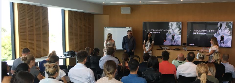 AmnetANZ's tweet photo. Thx for a great panel breaking down #Data + #Audiences at the #Programmatic Myth Busters panel in Melb. Great talk Yun Yip from @mediamath, @SarsyJ @SoSaidCath &amp; @philzohrab!  @DentsuAegisANZ https://t.co/rhPR3YEhSR