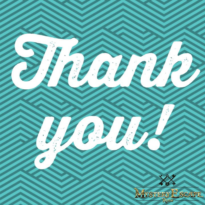 We couldn’t do this without you. So thank you! We hope to lock you into one of our rooms soon! #thankyou #escape #mystery #mysteryescaperoom #escaperoom #getout #games #mindgames #thanks #lockedin #locked #appreciation #appreciate #mysteryroom  via ripl.com