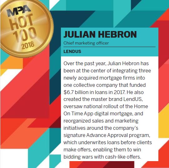 MPAMagazineUS's tweet image. Congratulations to Julian Hebron of #LendUS who has made the Mortgage Professional America's Hot 100 list.

See the full list here - mpamag.com/rankings/hot-1…
#MPAHot100