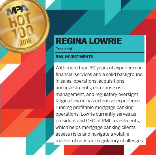 MPAMagazineUS's tweet image. Congratulations to Regina Lowrie of #RMLInvestments who has made the Mortgage Professional America's Hot 100 list.

See the full list here - mpamag.com/rankings/hot-1…
#MPAHot100