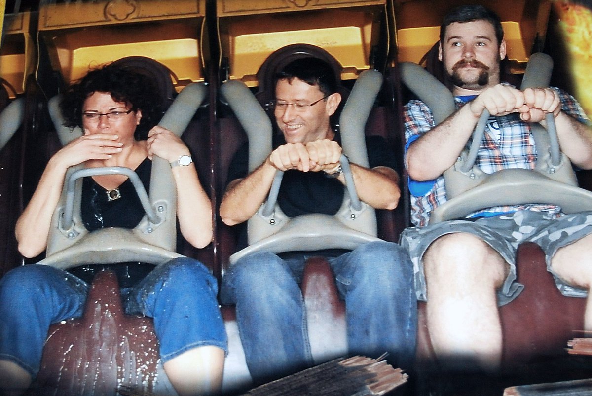 Yesterday I was reminded of that time I was a giant moustachioed baby sitting obliviously next to a barforama on a Harry Potter ride. #horseshoemoustache #harrypotterride #boke
