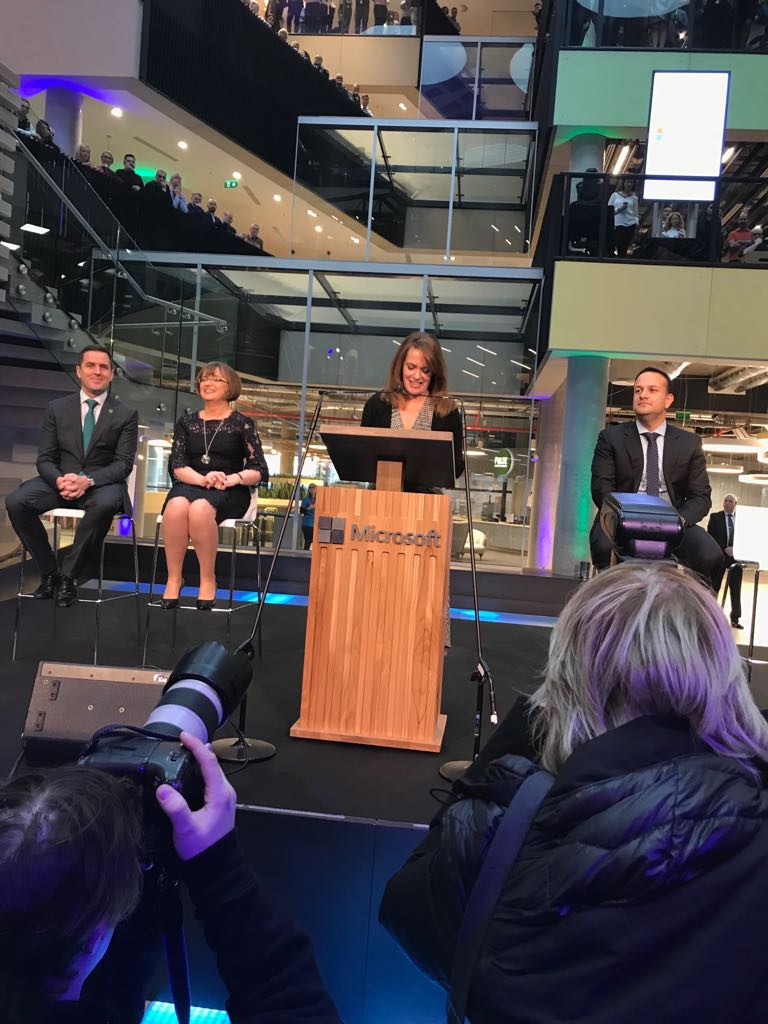 IDAIRELAND's tweet image. Pics from the official opening of the new €134 million Microsoft Campus One Microsoft Place, in Dublin
 #MicrosoftLifeIreland @Microsoftirl @campaignforleo @cathrih and @PeggyJ of @Microsoft and @MartinDShanahan