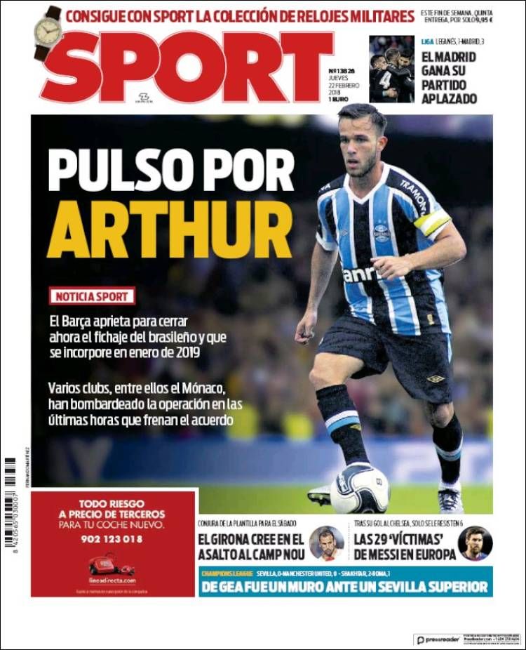 FCBfichajes's tweet photo. #Portada #Kiosko | https://t.co/zppParrv6k                      
🗞️ | Así se han presentado las #portadas del diario Sport, de Mundo Deportivo, de Marca y As de este jueves, 22 de febrero de 2018. https://t.co/AMuOKzolAg