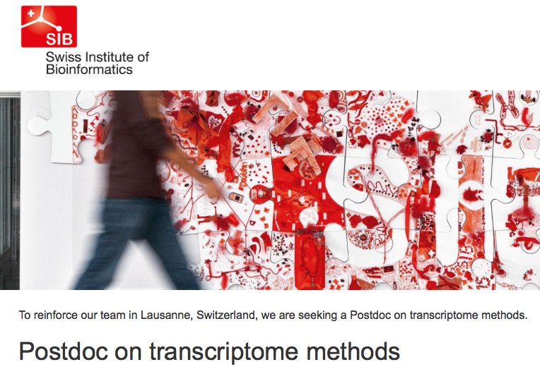 Marc RobinsonRechavi @marcrr@ecoevo.social (@marc_rr) on Twitter photo Postdoc position, working with <a href="/Bgeedb/">Bgee database</a>, to develop new methods of transcriptome analysis: e.g., integrated analysis across data types, single-cell RNA-seq, long read transcriptomics, comparison of expression between species...
apply.refline.ch/499599/0061/pu… #bioinformatics #rnaseq Postdoc position, working with <a href="/Bgeedb/">Bgee database</a>, to develop new methods of transcriptome analysis: e.g., integrated analysis across data types, single-cell RNA-seq, long read transcriptomics, comparison of expression between species...
apply.refline.ch/499599/0061/pu… #bioinformatics #rnaseq