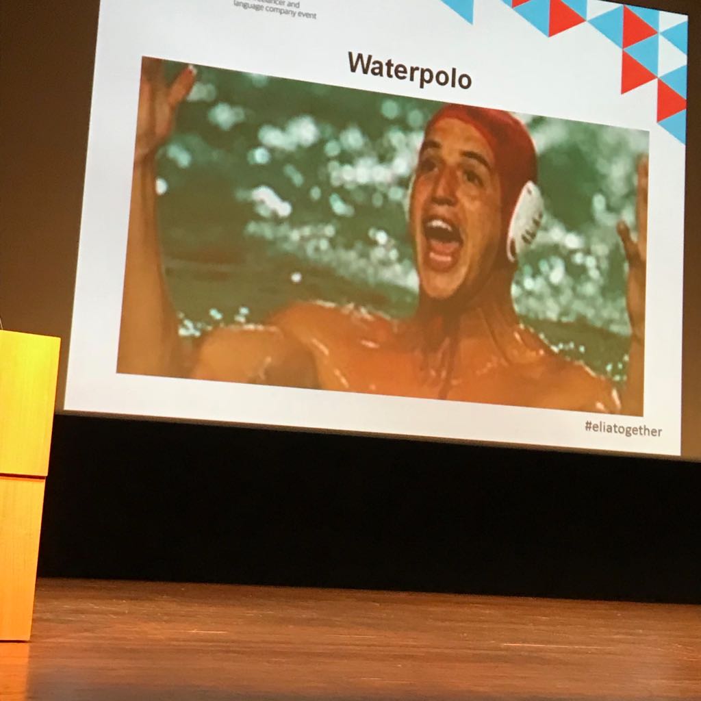 #Keynote speaker says he has even interpreted in a swimming pool for a #waterpolo competition!! #eliatogether <a href="/EliaOrg/">ELIA - European Language Industry Association</a> <a href="/VI_translation/">version-internationale</a> #xl8