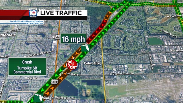 Crash on Turnpike SB approaching Commercial Blvd #traffic https://t.co/GA8rezENUK