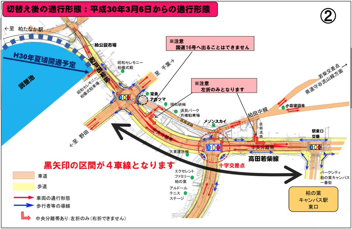 道路開通情報 On Twitter 船戸若柴線 高田若柴線通行切替工事について 柏の葉キャンパス駅から国道16号の間が4車線に変わります 通行切替え日 平成30年3月上旬 Https T Co 1pllhsrwq1 箇所図によると切替え日は3 6