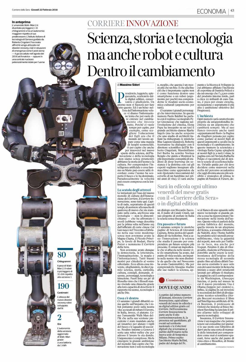 IITalk's tweet image. Domani insieme a @WalkmanRobot e il nostro Direttore Scientifico Roberto #Cingolani, saremo sul palco dell&apos;Unicredit Pavillion a #Milano con @Corriere e @CorInnovazione. 
A firma @massimosideri