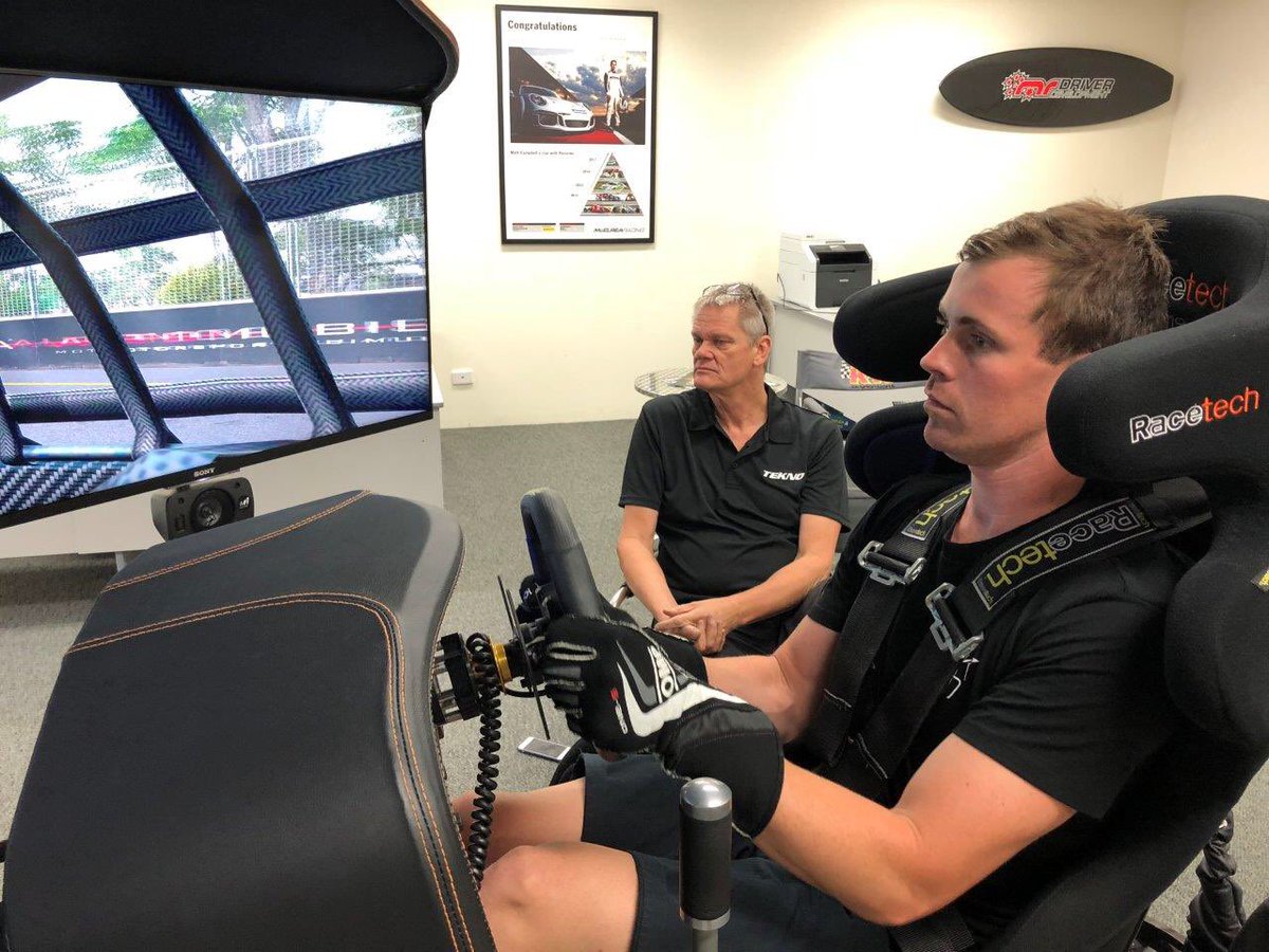McElreaRacing's tweet photo. V8 Supercar driver @JackLeBrocq cutting some laps on the #motionforce1 sim today in preparation for his first Adelaide 500 next weekend.
Like Jack with Campbell Little, you are welcome to bring your engineer for your session. Good luck Jack LB!
#mrdriverdevelopment https://t.co/qbRjVYmSbJ