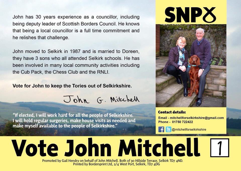 GrahamP58's tweet photo. To all SNP supporters in Selkirkshire. The message is a simple one.
IF YOU DON'T GET OUT AND VOTE TODAY, YOU WILL END UP WITH A TORY!
MAKE SURE YOU VOTE!
#GetOutAndVote #VoteSNP #VoteMITCHELL https://t.co/spdqQo52jU