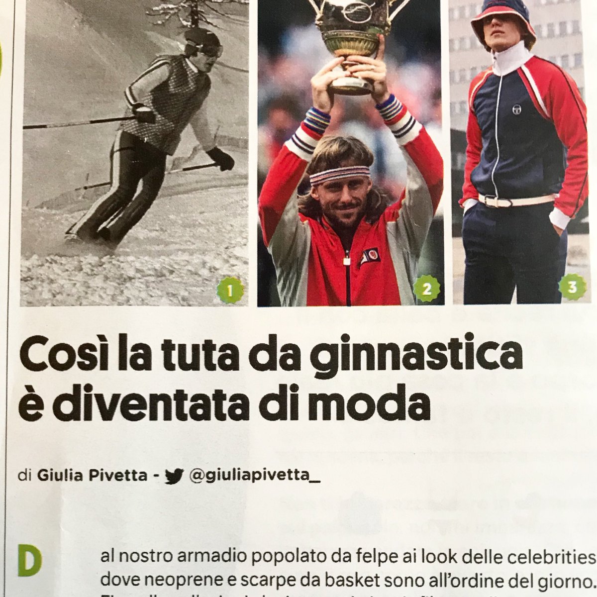 giuliapivetta_'s tweet photo. Perché leggere @DonnaModerna: questa settimana vi raccontiamo tre capi della nuova mostra di Palazzo Reale “Italiana. l’Italia vista dalla moda: 1971-2001” e di come sono diventati cult dello sportswear (prima delle scarpe da running e degli yoga pants). https://t.co/9JElOCHKke