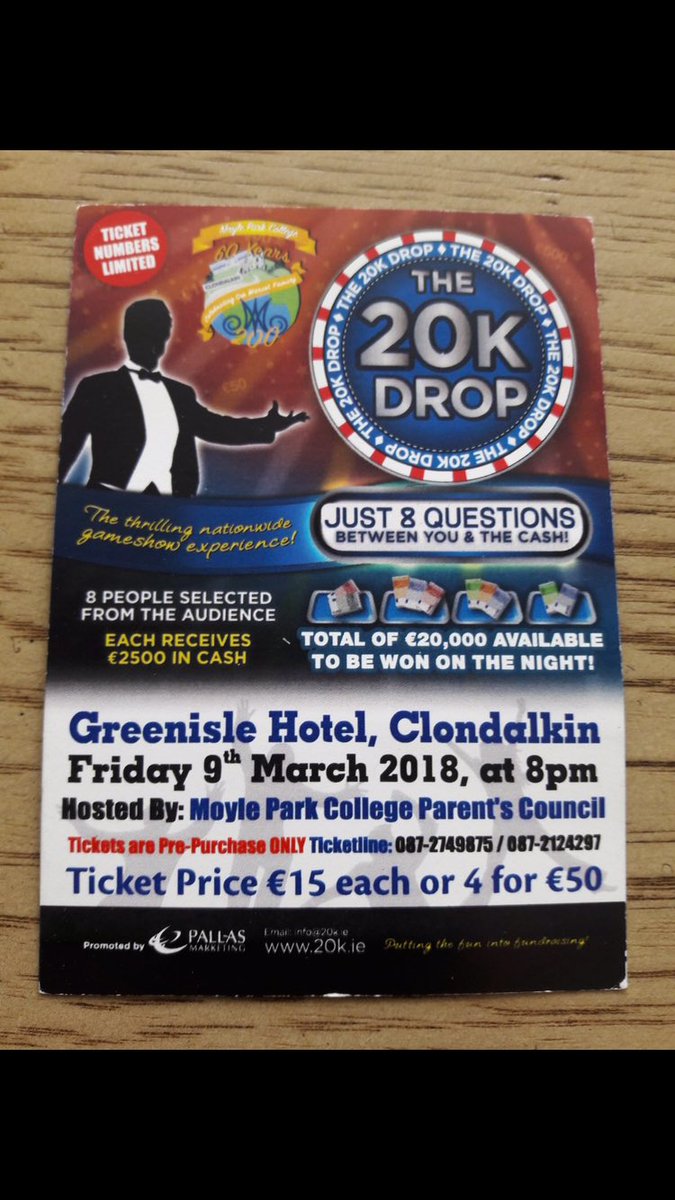 kenegan30's tweet photo. Tickets selling fast, get yours ASAP!! #20kdrop @moylepark @GreenIsleHotel https://t.co/ou8WniiNp0