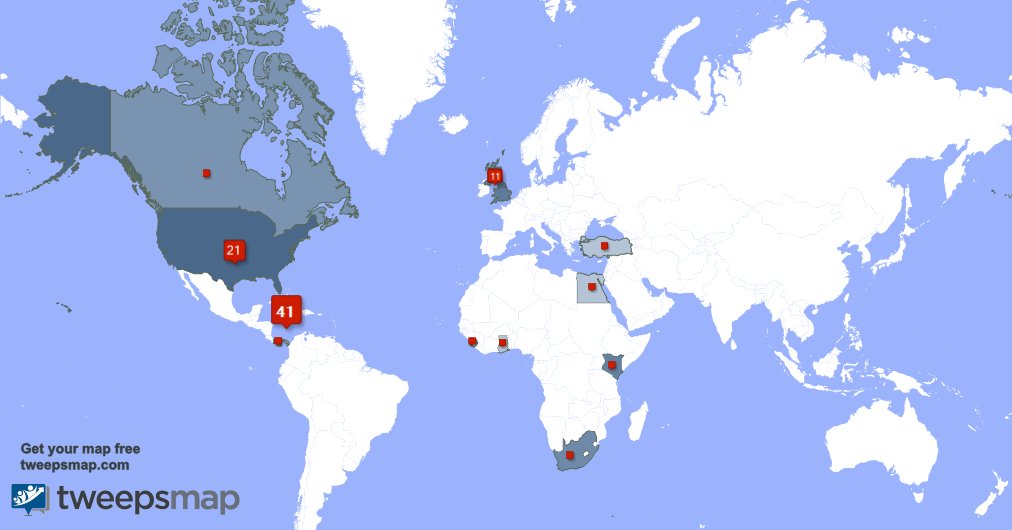 I have 2 new followers from South Africa last week. See tweepsmap.com/!DorbaRens