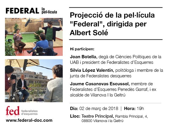 Projecció del documental "Federal" a Vilanova i la Geltrú
<a href="/EsquerraFederal/">Federalistes d’Esquerres</a>
eixdiari.cat/opinio/doc/757…