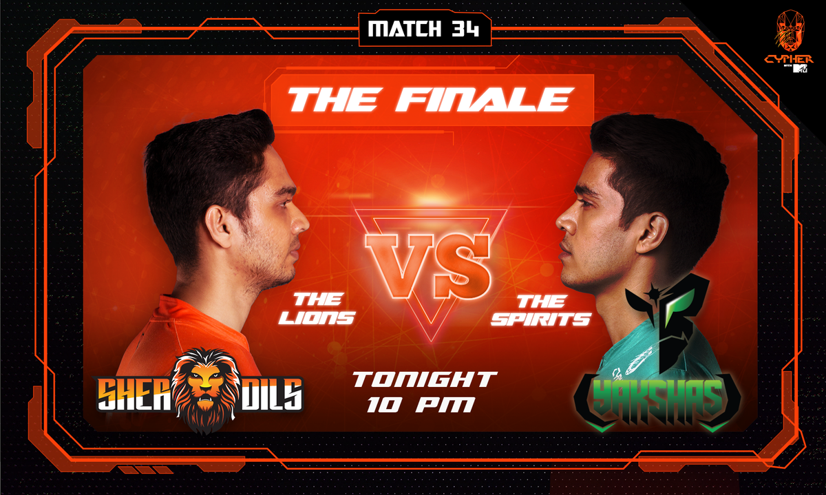 uc_sherdils's tweet photo. #UCypher FINALE is finally here! Best of the best are ready for the biggest showdown in Indian E-Sports history! Watch #Yakshas vs. #Sherdils on U Cypher tonight at 10 PM on #MTVIndia https://t.co/s4aApXEVDo