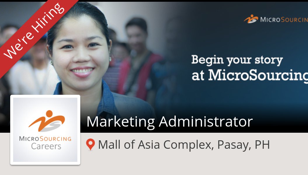 Join_MS's tweet photo. Apply now to work for #MicroSourcing as #Marketing #Administrator in #MallofAsiaComplexPasayPH! #job https://t.co/eQlV4J0Wtq #NowHiring #MicroSourcing #ApplyNow #ReferAFriend https://t.co/HNw9XQwNKy
