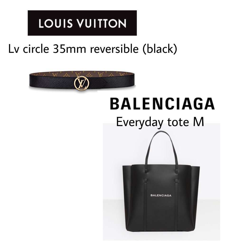 TWICE closet on X: 180221 airport [LOUIS VUITTON] Lv circle 35mm reversible  (black) $635 [BALENCIAGA] Everyday tote M $1,350 #TWICE #JIHYO #트와이스 #지효   / X