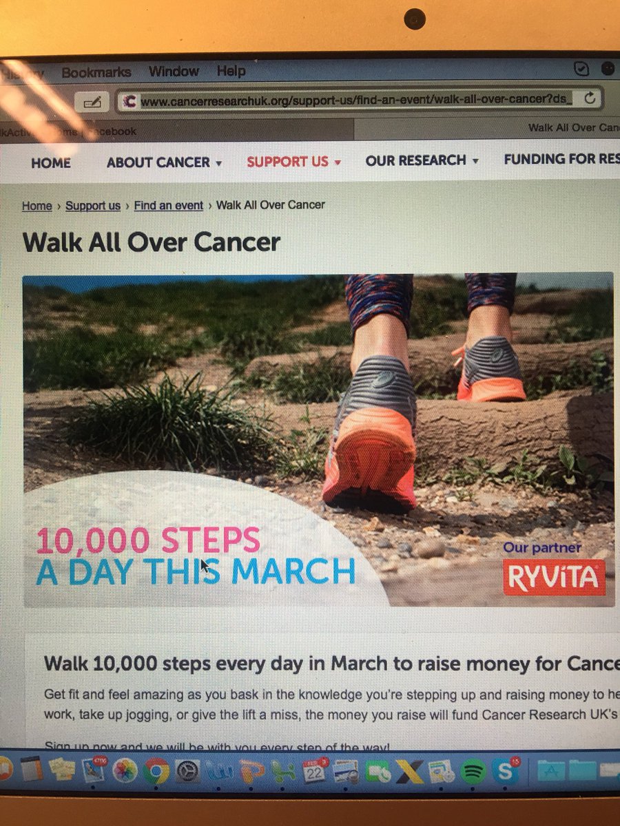 WalkActive's tweet photo. Delighted to be a spokesperson for Cancer Research UKโs Walk All Over March Campaign. Sign up today - a great way to build consistency into your @WalkActive efforts this Spring! #walkallovercancer #walkactive
https://t.co/aKhEND0oDr https://t.co/BkSAlcFrqG