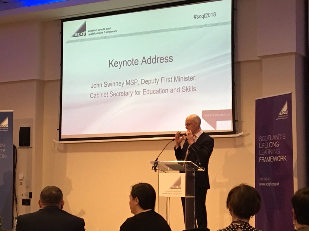 #scqf2018 keynote address by John Swinney,MSP at SCQF conference - stresses the importance of personalised educational care for our vulnerable young people. @edinburghcoll