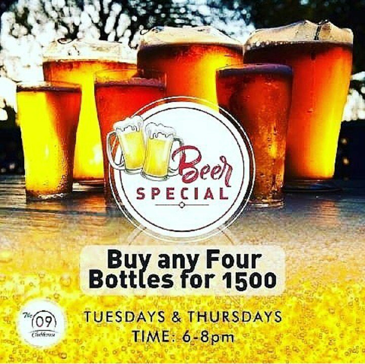 THE09Clubhouse's tweet photo. Thursday delight..buy any four bottles for 1500#beerspecialthursday#hangout#thursday#colddrinks#music#discount#09Clubhouse https://t.co/BhmJrDzPi1