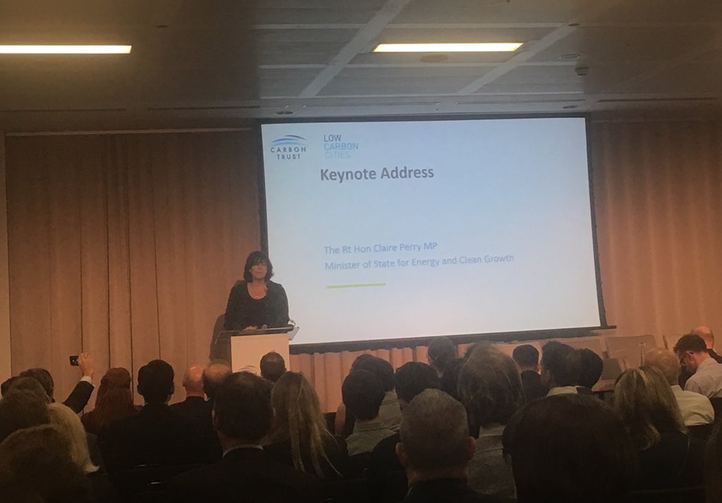 Clean air is the sector to be in says @claireperrymp @thecarbontrust focused on #place #placemaking #LowCarbonCities Conference 2018