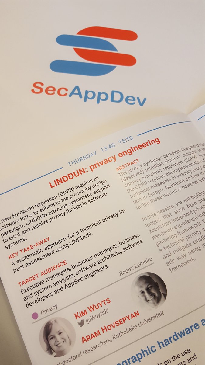 linddun's tweet photo. Today @Wuytski and @aramhovsepyan will kick-off the series of privacy talks at @secappdev with a tutorial on LINDDUN https://t.co/l1ZIlJIOXi
