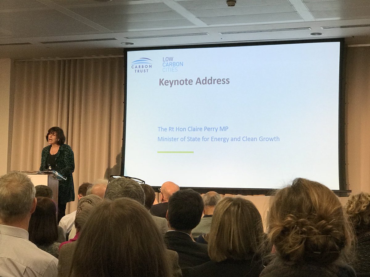 . @beisgovuk Minister Claire Perry kicks off the #Lowcarboncities conference saying local public sector has a huge leadership role to play in delivering #cleangrowth strategy