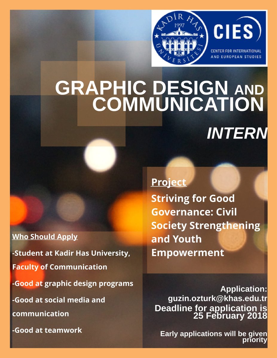 Stajyer İlanı: İlgilenen adaylar CV ve daha önce yapmış oldukları tasarım örneklerini 25 Şubat 2018 tarihine kadar guzin.ozturk@khas.edu.tr adresine göndererek başvuru yapabilirler.
 *Erken başvurular öncelikli olarak değerlendirilecektir.