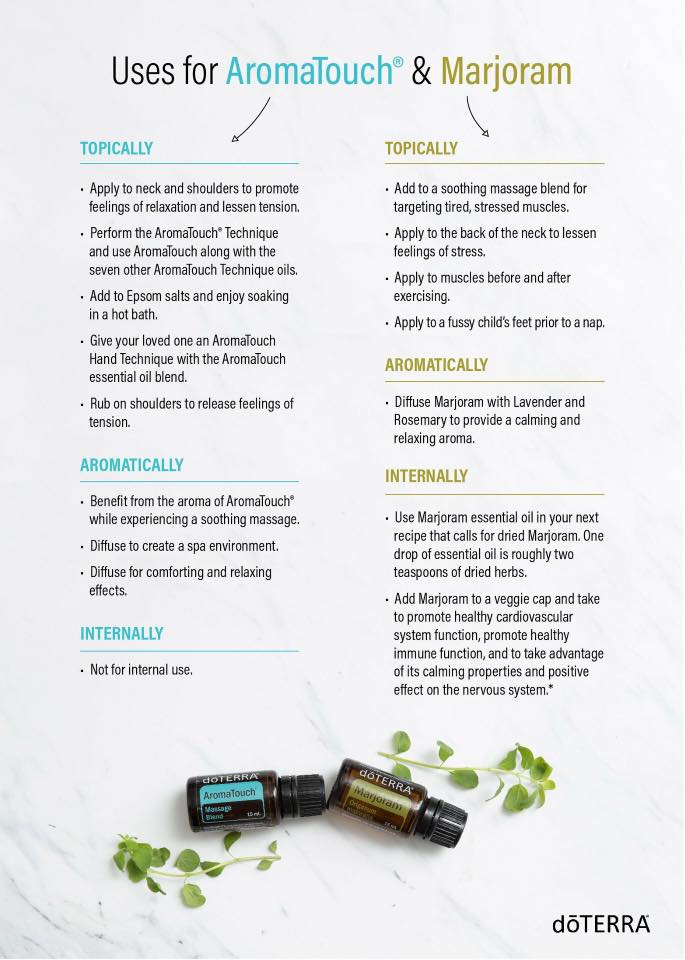 Kelly_doTERRA's tweet photo. Today's #BOGO offer! Buy #Aromatouch get #Marjoram free 😀 #doTERRA #essentialoils https://t.co/kMownrXpXM