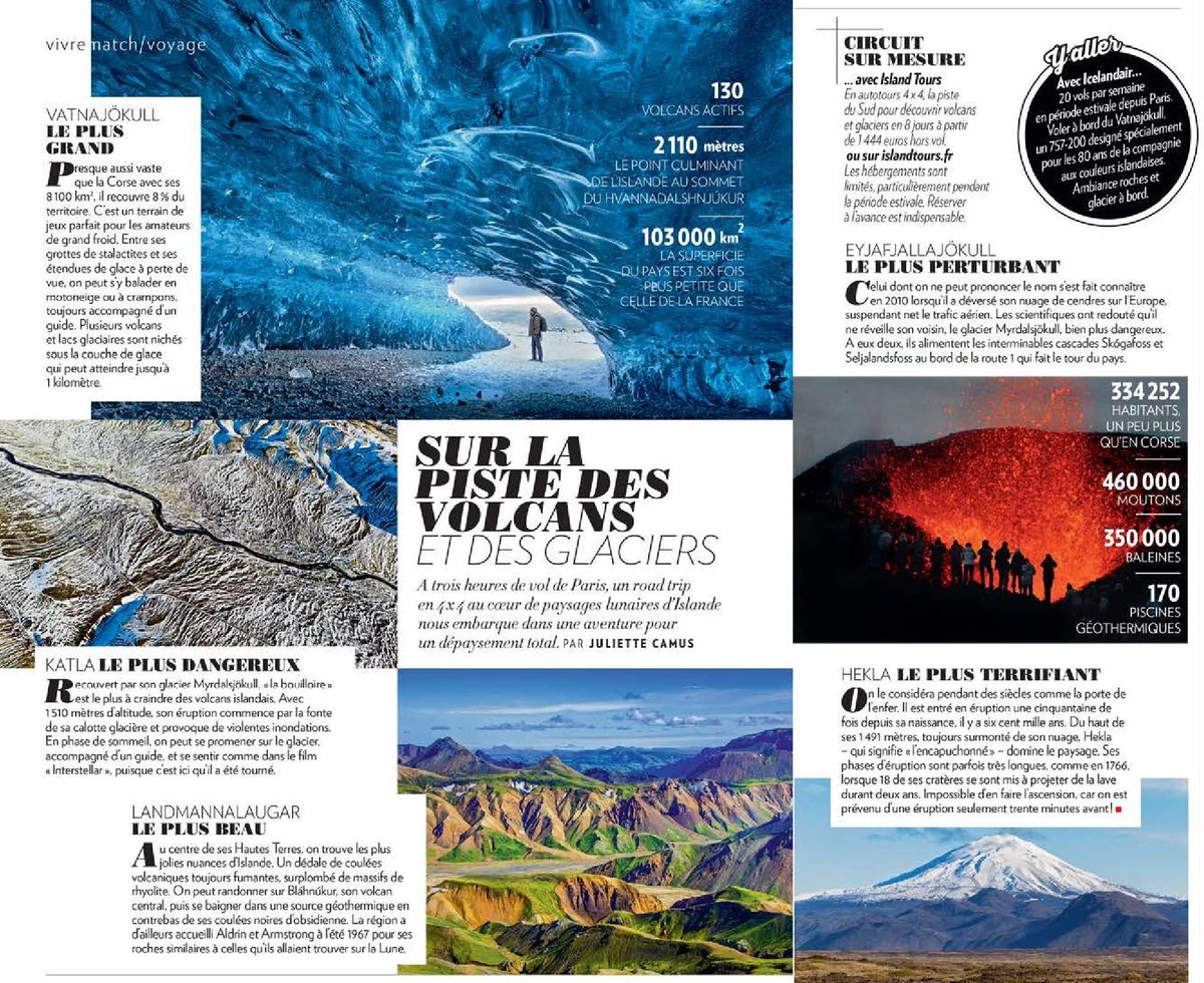 IslandTours_fr's tweet photo. Today #islandtours is in @ParisMatch with pictured arcticle from #iceland #volcanoes and #glaciers https://t.co/9prp0aKJHe