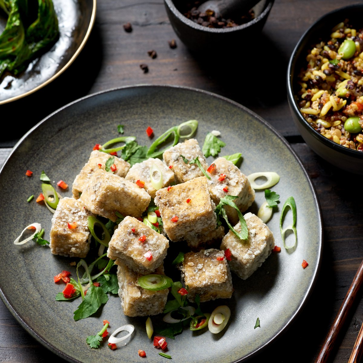 CauldronFoods's tweet photo. Try our organic #tofu dusted with cornflour, sea salt &amp; Sichuan black peppercorns, deep fried until golden &amp; served with a plum mirin dip for a tasty Chinese takeaway favourite you can make at home! See recipe: https://t.co/5XEx66ksHg https://t.co/9onxF9jMfa