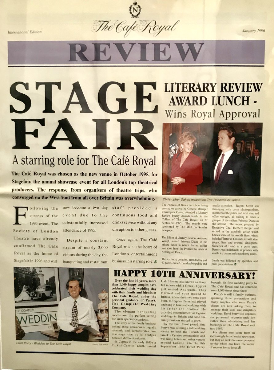 Mr Perry featured in the <a href="/HotelCafeRoyal/">Hotel Café Royal</a> hotel brochure back in January 1996 - at that point celebrating an incredible 10 year relationship and Errol's 1,000th wedding at this nostalgic venue! We are proud and humbled to uphold the same ethos with all of our venues - old &amp; new
