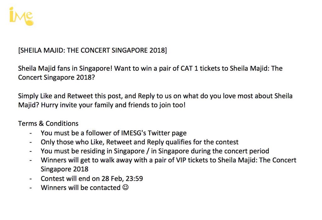 [SHEILA MAJID: THE CONCERT SINGAPORE 2018] Sheila Majid fans in Singapore! Want to win a pair of CAT 1 tickets to Sheila Majid: The Concert Singapore 2018? 💖 Simply follow the instructions below! 👇🏼😊