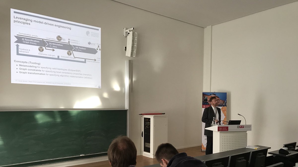 Aus dem Kontext des SFB #MAKI berichtet: Keynote-Vortrag von Prof. Dr. Andy Schürr über „correct-by-construction and dynamic software product line methods to reconfigure communication networks. maki.tu-darmstadt.de modellierung2018.wordpress.com/keynotes/abstr… #modellierung2018