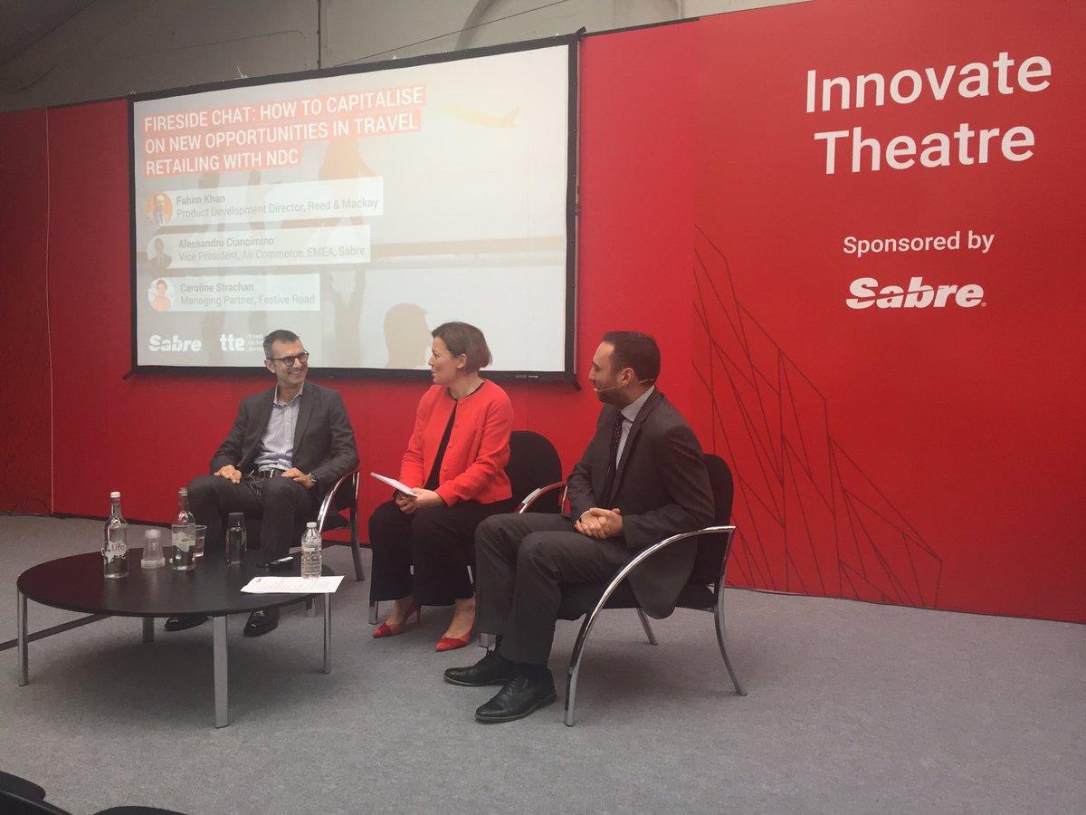 Lyndsey__Atkins's tweet photo. Fireside chat on NDC kicking off now in the Innovate Theatre on the TTE floor @BTShowlondon   @Sabre_Corp @ReedMackay https://t.co/VwyClgW4nC