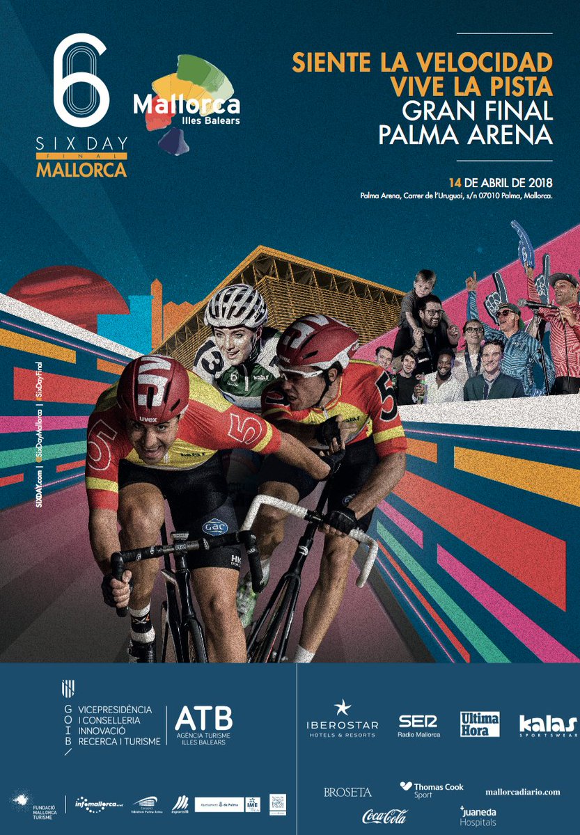 Orgullosos de volver a vernos el 🗓 🚴14 de abril 🚴🗓 en la Gran Final #SixDayMallorca 🏆 en el velódromo Palma Arena 🙌🔝 Compra tu entrada 👉 goo.gl/sXKWXt y disfruta de las promociones especiales hasta el 28 de febrero 👌
