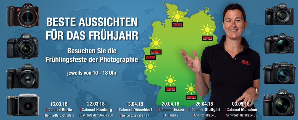 Wer freut sich nicht auf das Frühjahr!? Schließlich gibt es dann endlich wieder bei Calumet die Frühlingsfeste der Photographie, zu denen wir euch herzlich einladen

Alle Infos und Details zur Veranstaltung unter: calumetphoto.de/fruehlingsfest