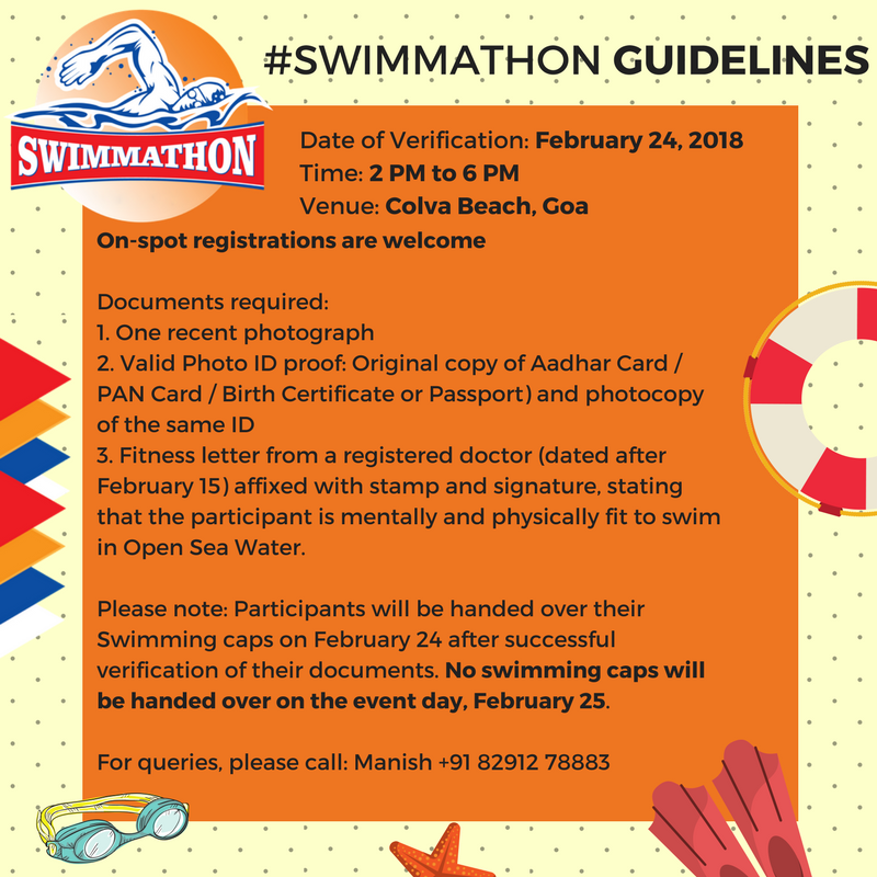 Swimmathon's tweet photo. With just three day to go for #Swimmathon by Square Off Sports, under the aegis of #SwimmingFederationofIndia, this is a gentle reminder for all participants to carry the following documents for a quick verification and cap collection on 24 February, 2018. https://t.co/sTp5nRJpdK