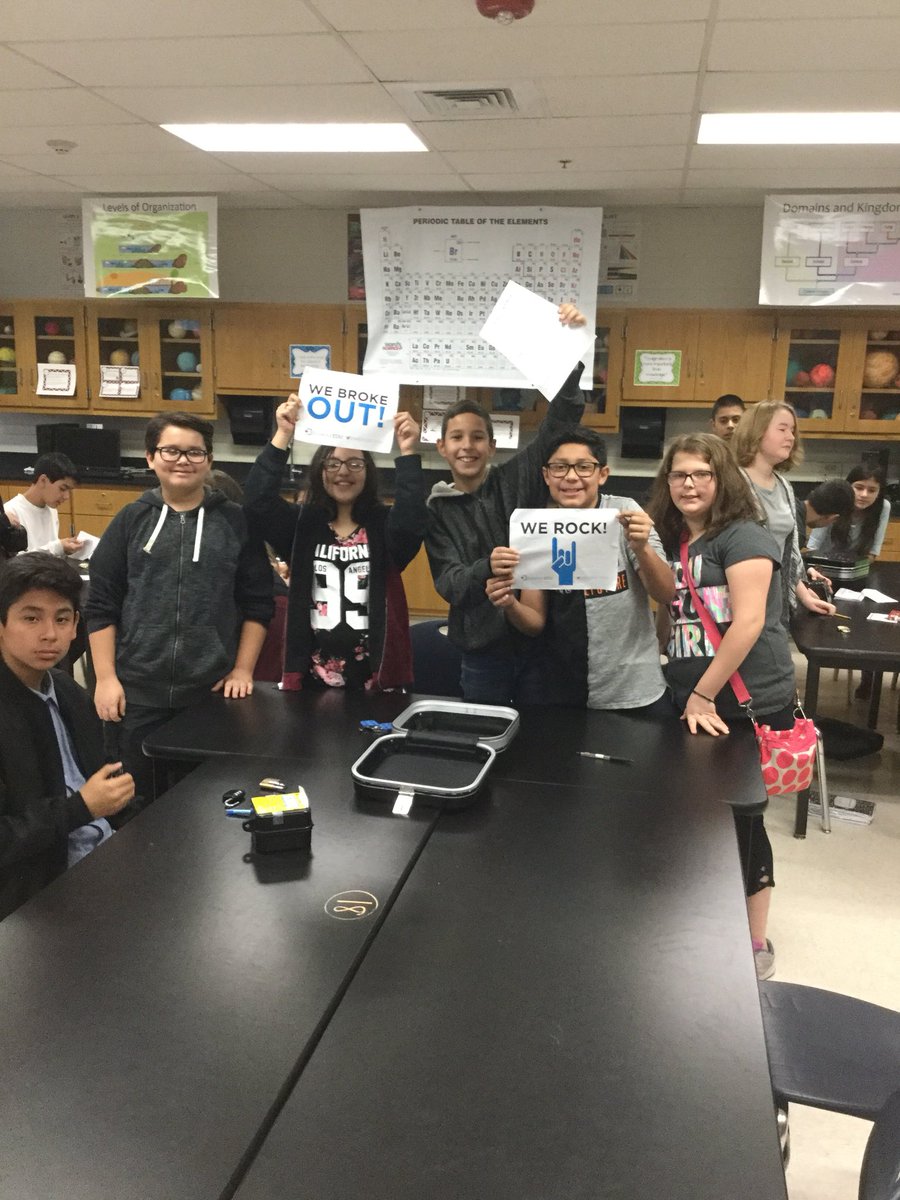 MrsJordanSci6's tweet photo. Breakout box fun in science!!!! @NISDSecScience @ericahallam @baldridge_chuck @julieschweers #breakout #sciencerocks https://t.co/wMN2ViYS69