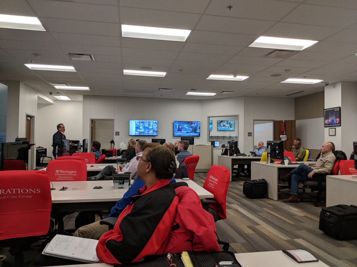MissouriEMA's tweet photo. Region C @MoSEMA_ Coordinator's meeting is happening this morning at the  @WashUReady EOC. Hearing from @MOVOAD now. https://t.co/o7UWL9ojc2