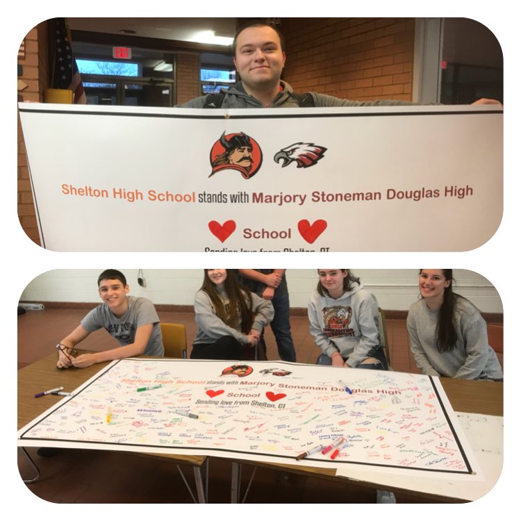 donewthismess's tweet photo. SHS supports Stoneman Douglas High School. Sending love from Shelton CT #support https://t.co/dy5bE9TAJ9