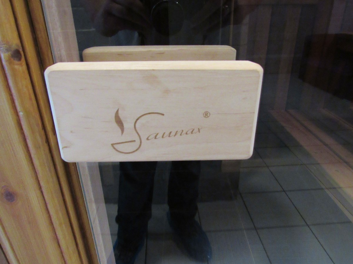 New sauna door for the Atholl Palace Hotel Pitlochry. Was a good idea to go wooden for the handle